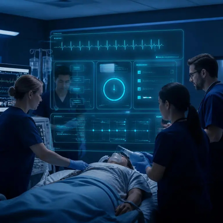 A calm clinical team supported by a single coordinated real-time clinical interface